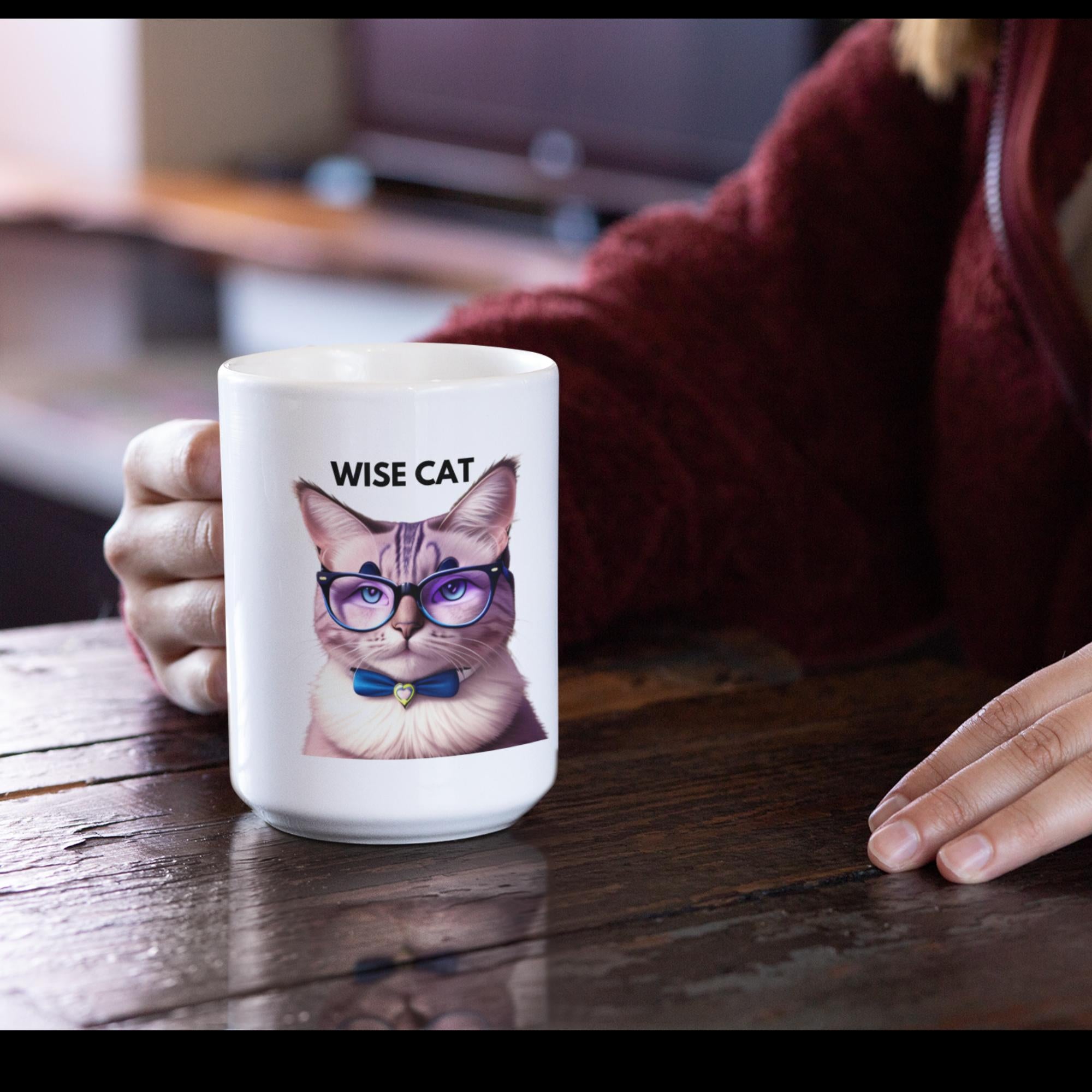 Wise Cat White glossy mug