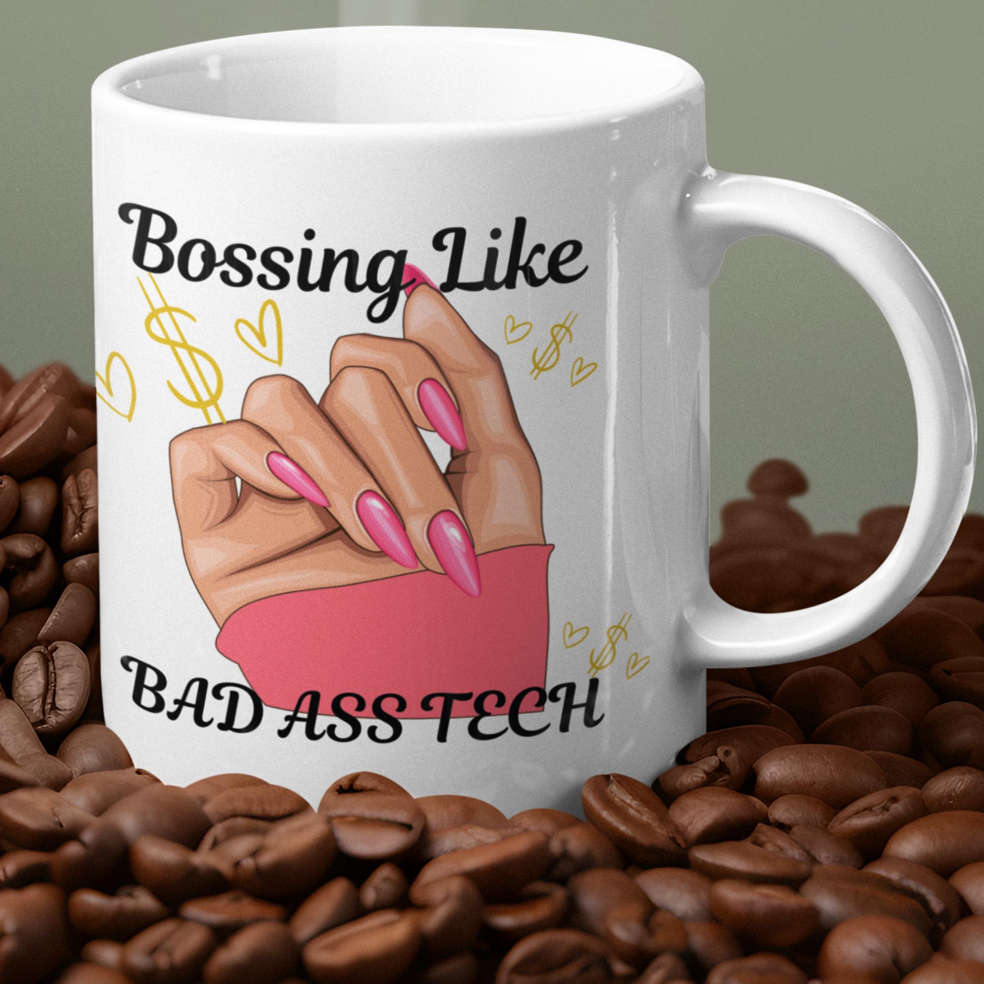 The Bossy Tech White glossy mug